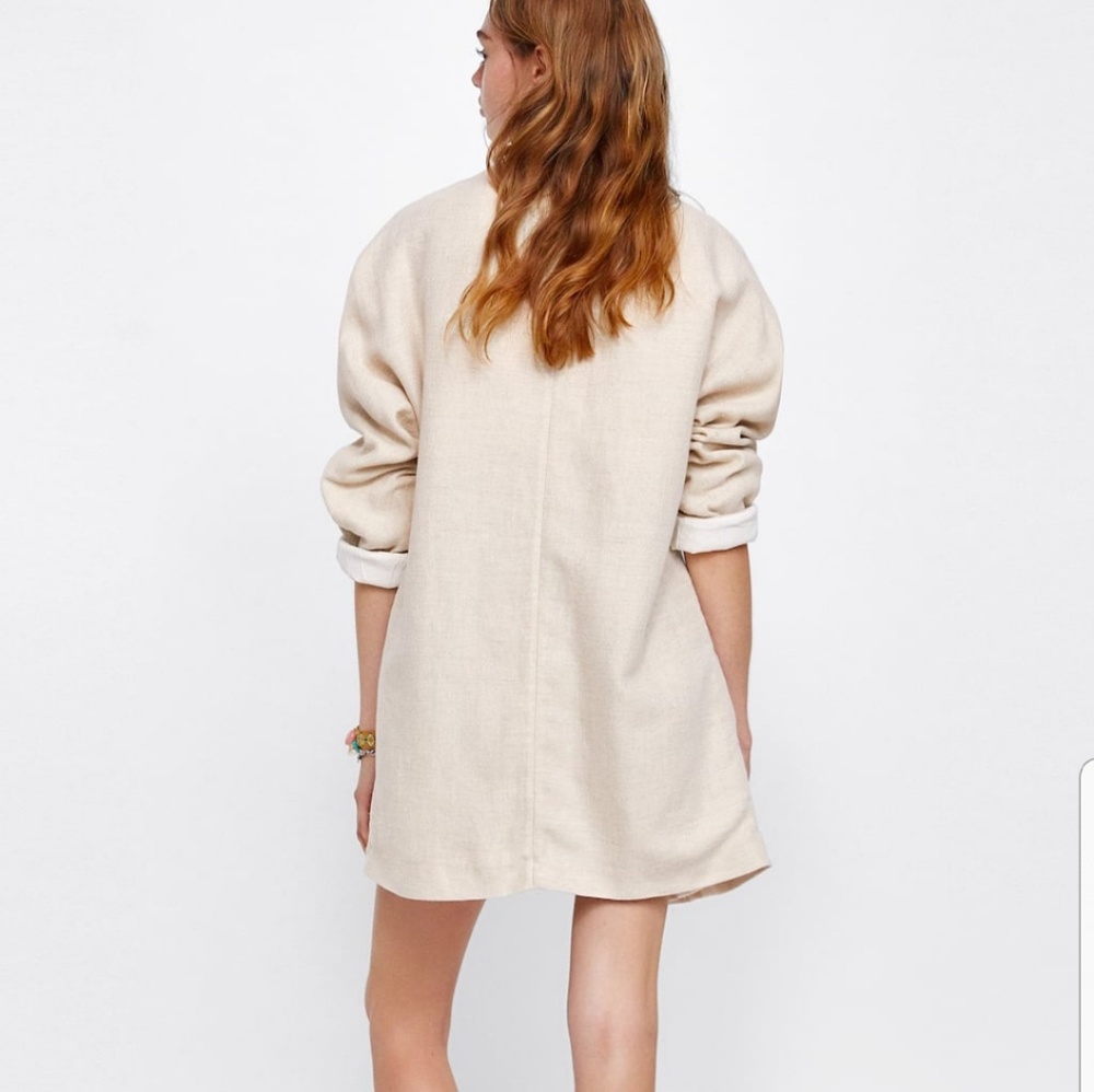 ZARA LINEN RUSTIC SAND CREAM OVERSIZED BLAZER - Picture 6 of 8